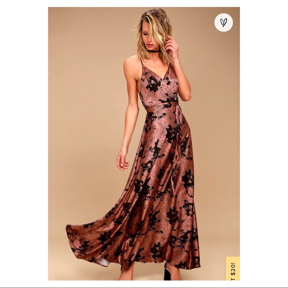 Tea Gardens Rusty Rose Floral Print Satin Maxi Dress